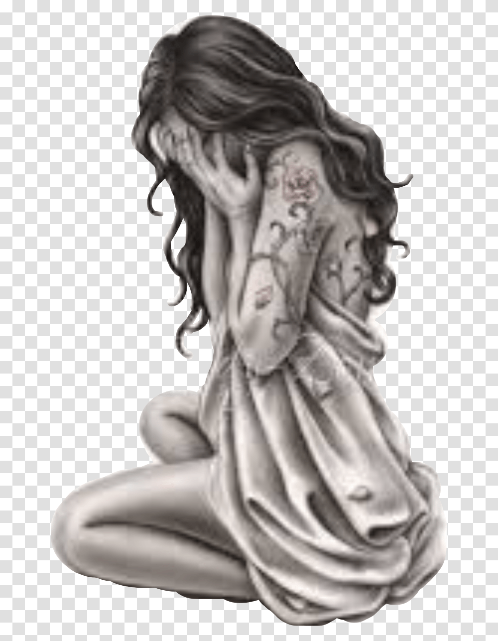 Woman Crying Kneeling Freetoedit Dibujos De Mujeres Llorando, Statue, Sculpture, Person Transparent Png
