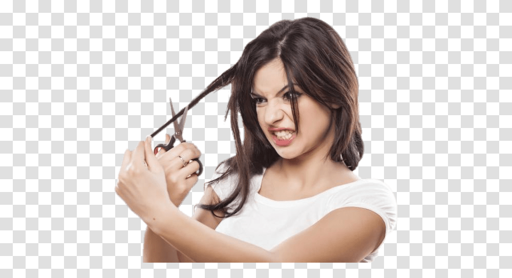 Woman Cutting Her Hair, Person, Finger, Face, Female Transparent Png