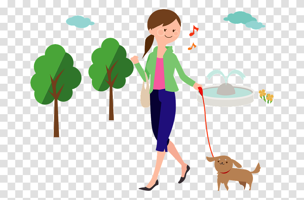 Woman Dog Strolling Clipart, Person, People, Standing, Female Transparent Png