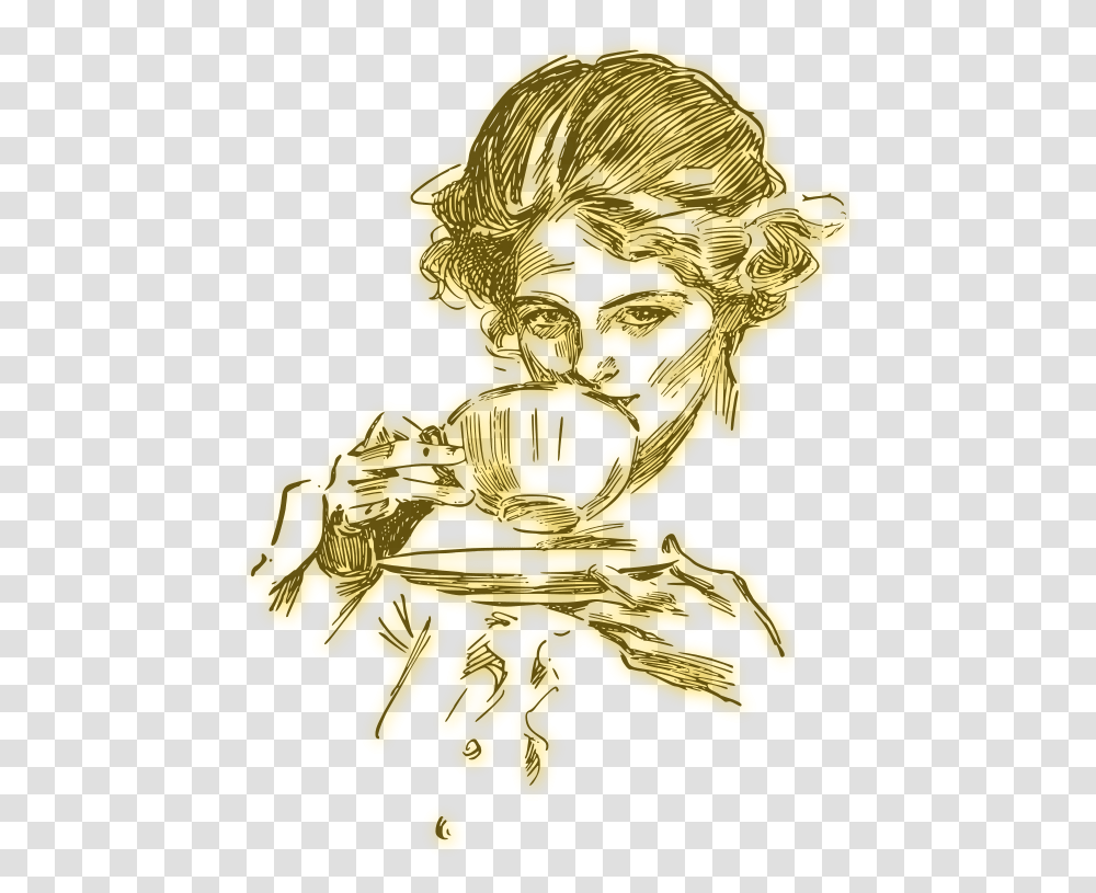 Woman Drinking Coffee Or Tea Women Drinking Tea Clipart, Label, Person, Modern Art Transparent Png