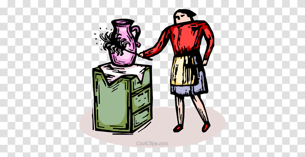 Woman Dusting With A Feather Duster Royalty Free Vector Clip Art, Person, Label, Paper Transparent Png