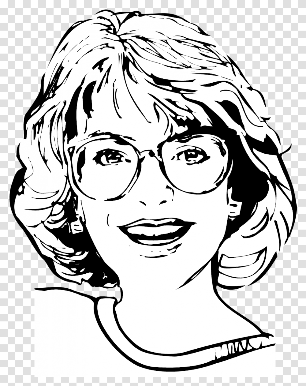 Woman Face Line Drawing Face Black And White Clipart, Person, Sketch, Glasses, Doodle Transparent Png