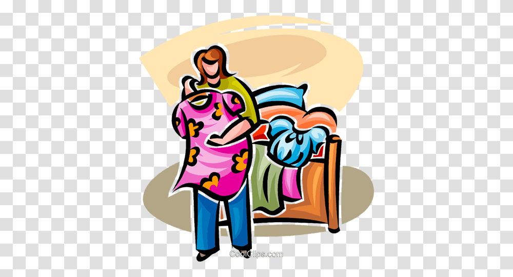 Woman Folding Laundry Royalty Free Vector Clip Art Illustration, Hat, Drawing Transparent Png