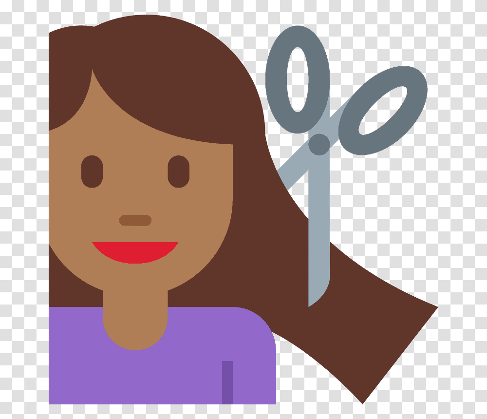 Woman Getting Haircut Emoji With Medium Dark Skin Cartoon Hair Getting Cut, Face, Weapon, Weaponry, Blade Transparent Png