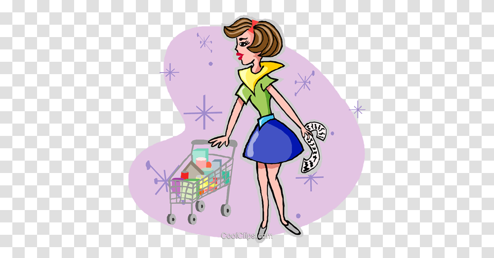 Woman Grocery Shopping Royalty Free Vector Clip Art Illustration, Person, Female, Girl Transparent Png