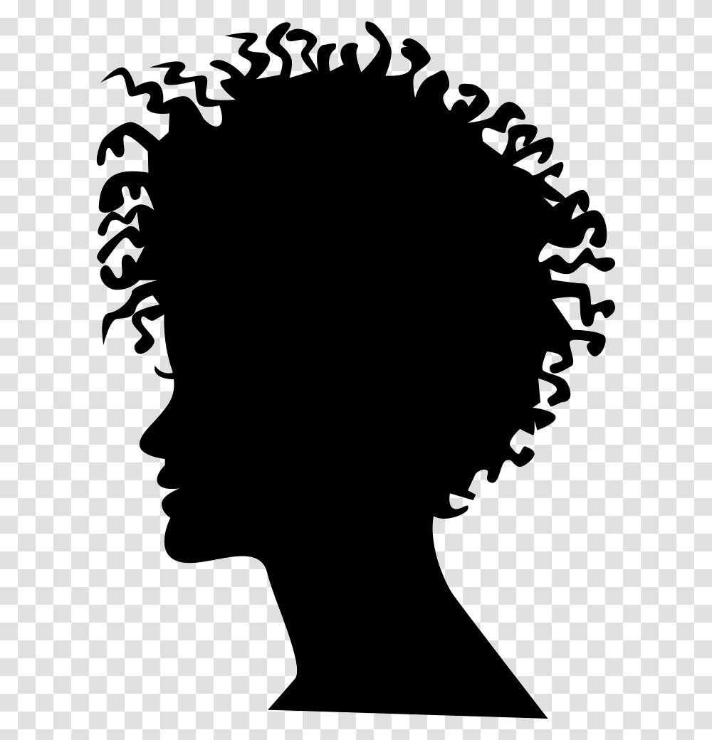 Woman Head Silhouette With Short Curled Hair Style Silhouette Afro, Person, Human, Stencil, Black Hair Transparent Png