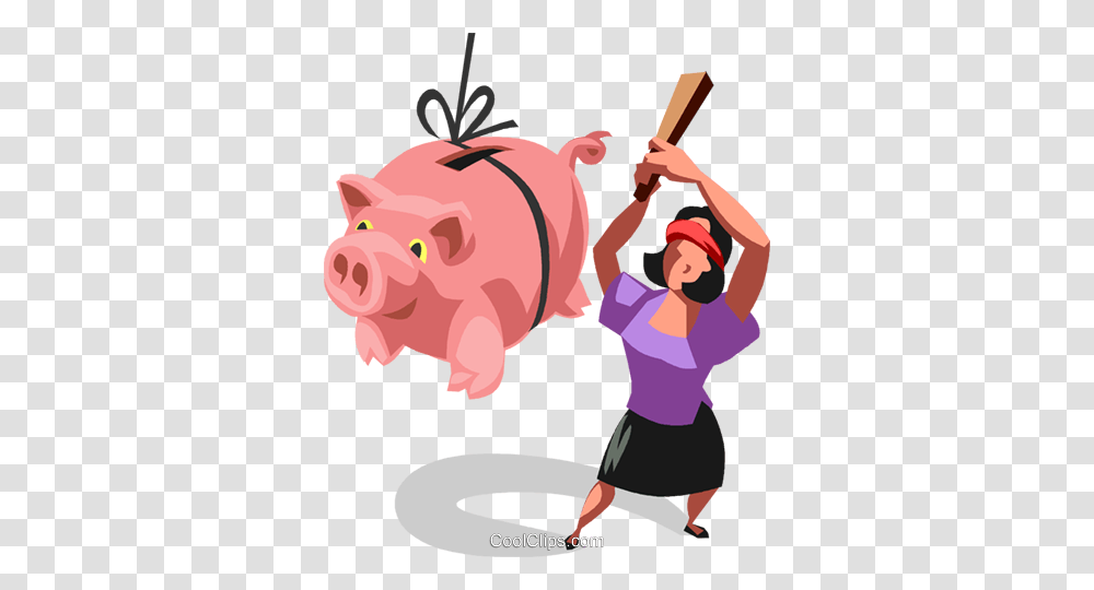 Woman Hitting A Piggy Bank Royalty Free Vector Clip Art, Person, Human, Mammal, Animal Transparent Png