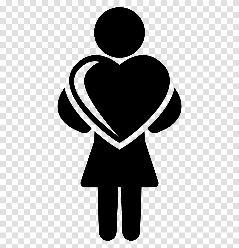 Woman Holding A Heart Person With Heart Silhouette, Stencil, Hand, Face Transparent Png