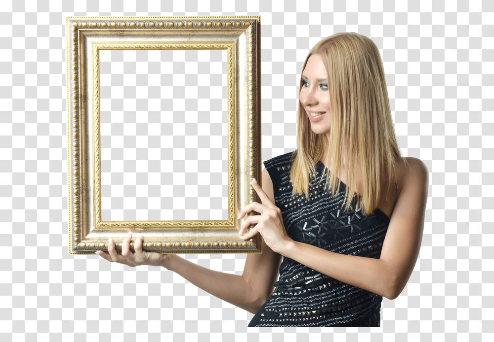 Woman Holding Frame Woman Holding A Picture Frame, Person, Blonde, Girl, Kid Transparent Png