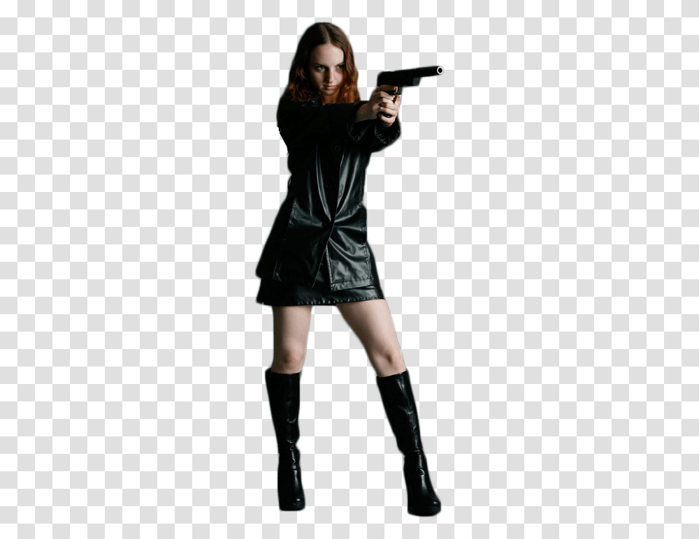 Woman Holding Gun, Person, Coat, Shorts Transparent Png