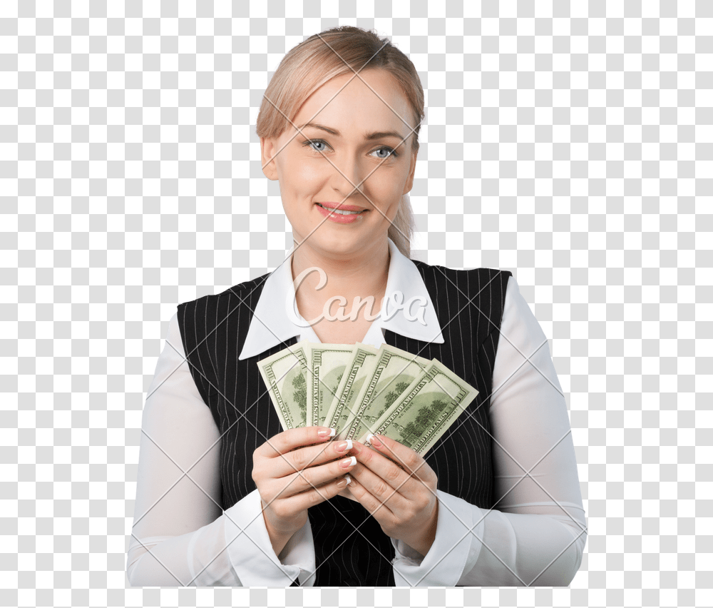 Woman Holding Money Cash, Person, Human, Dollar, Sleeve Transparent Png