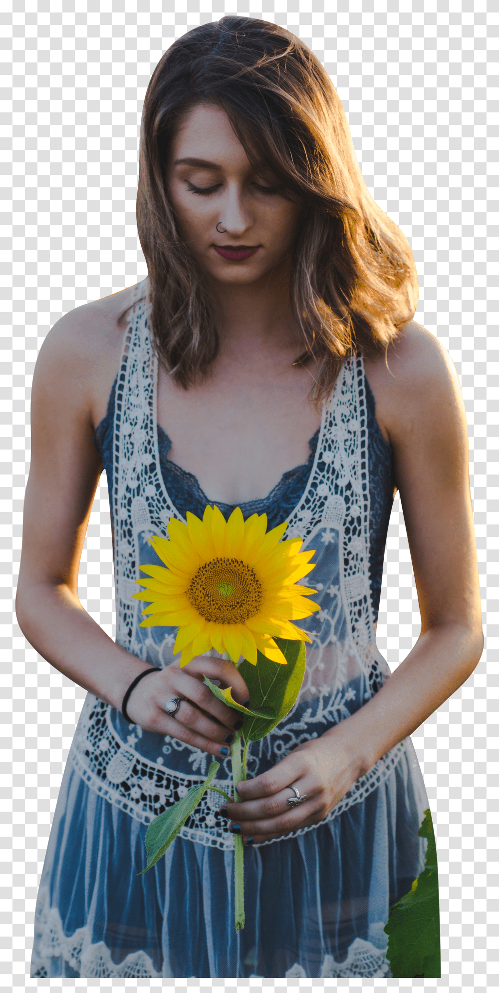 Woman Holding Sunflower Transparent Png