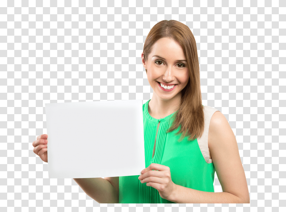 Woman Holding White Banner Image, Person, Female, Sleeve Transparent Png
