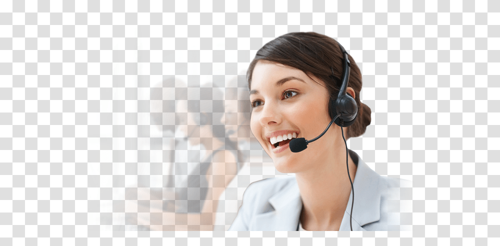 Woman In Call Center, Person, Sitting, Electronics, Headphones Transparent Png