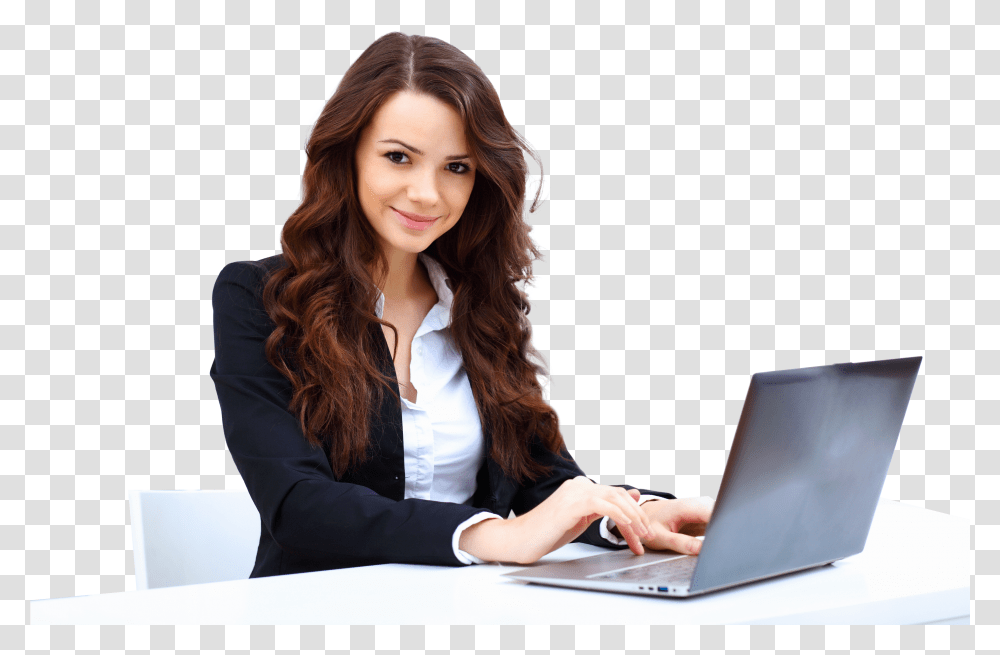 Woman In Office On Laptop Corporate Woman Cartoon Transparent Png