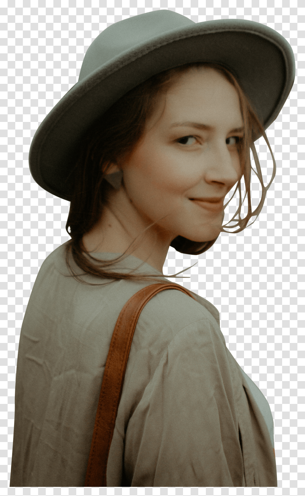 Woman In White Hat Looking Back Girl Transparent Png