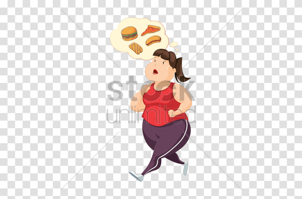 Woman Jogging While Thinking Of Food Vector Image Fat Lady Eating Food Vector, Person, Duel, Leisure Activities, Weapon Transparent Png