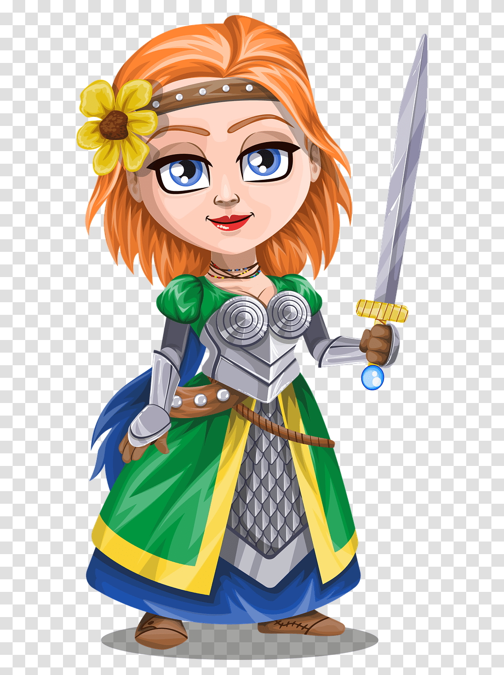 Woman Knight Warrior In Armor Holding A Sword Female Knight Clipart, Person, Costume, Toy, Elf Transparent Png