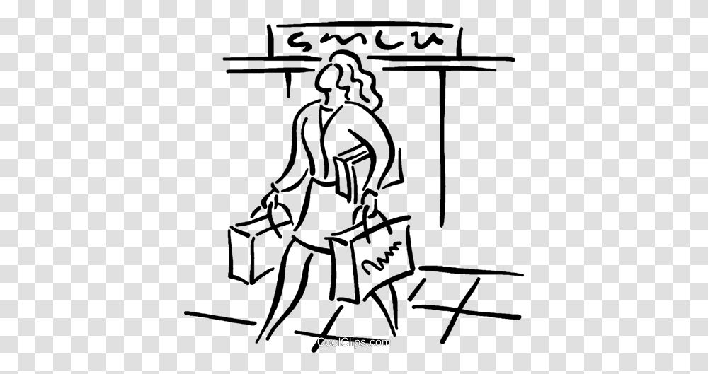 Woman Leaving Department Store Royalty Free Vector Clip Art, Utility Pole, Bag, Airplane Transparent Png