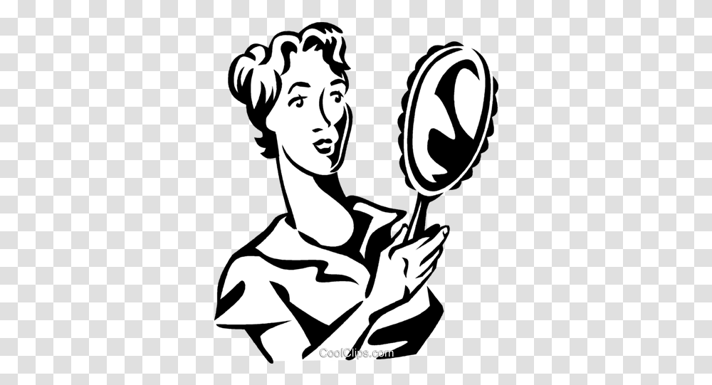 Woman Looking In A Mirror Royalty Free Vector Clip Art Woman Looking Looking In Mirror, Stencil, Person, Human, Silhouette Transparent Png