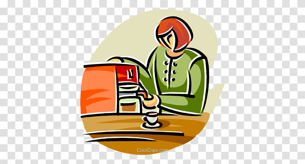 Woman Making Coffee Royalty Free Vector Clip Art Illustration, Transportation, Vehicle, Label Transparent Png