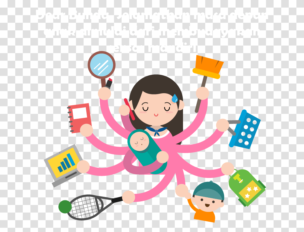 Woman Mother Housewife Meniru Child Drawing Clipart Mother Housewife Clipart, Tennis Racket, Juggling, Rattle, Performer Transparent Png