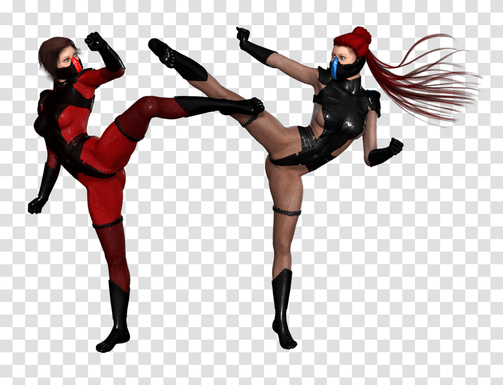 Woman Ninjas Fighting Pose, Person, Human, People, Costume Transparent Png