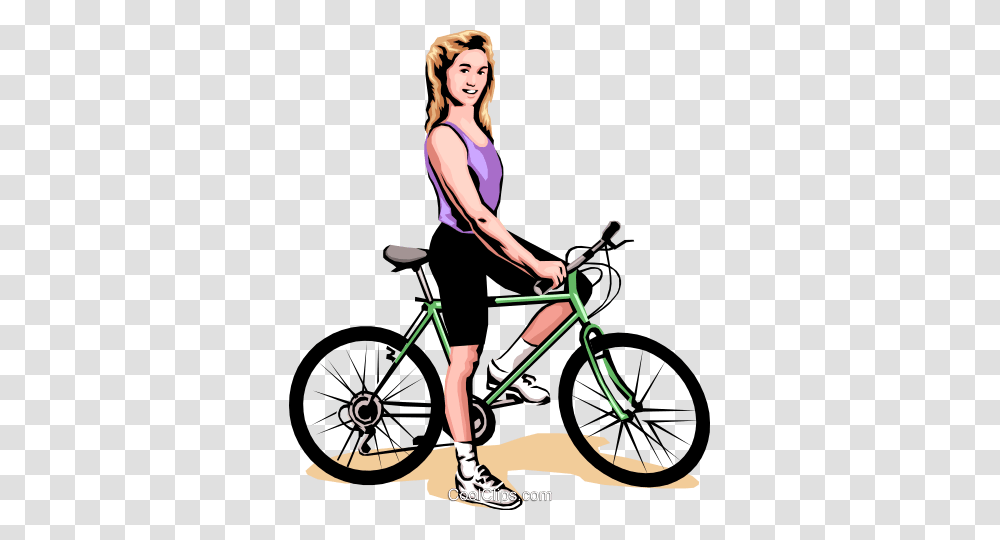 Woman On Bicycle Royalty Free Vector Clip Art Illustration, Vehicle, Transportation, Bike, Wheel Transparent Png