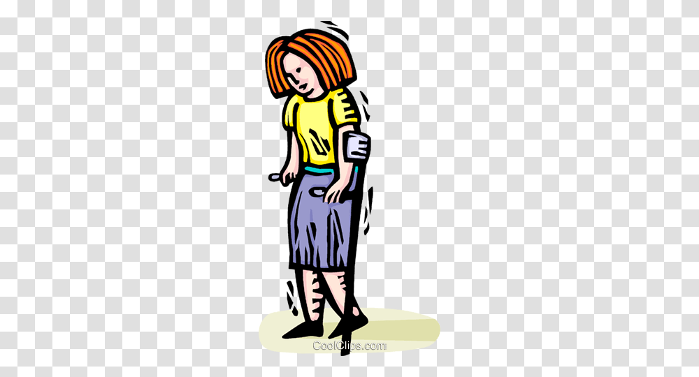 Woman On Crutches Royalty Free Vector Clip Art Illustration, Person, Female, Sleeve Transparent Png
