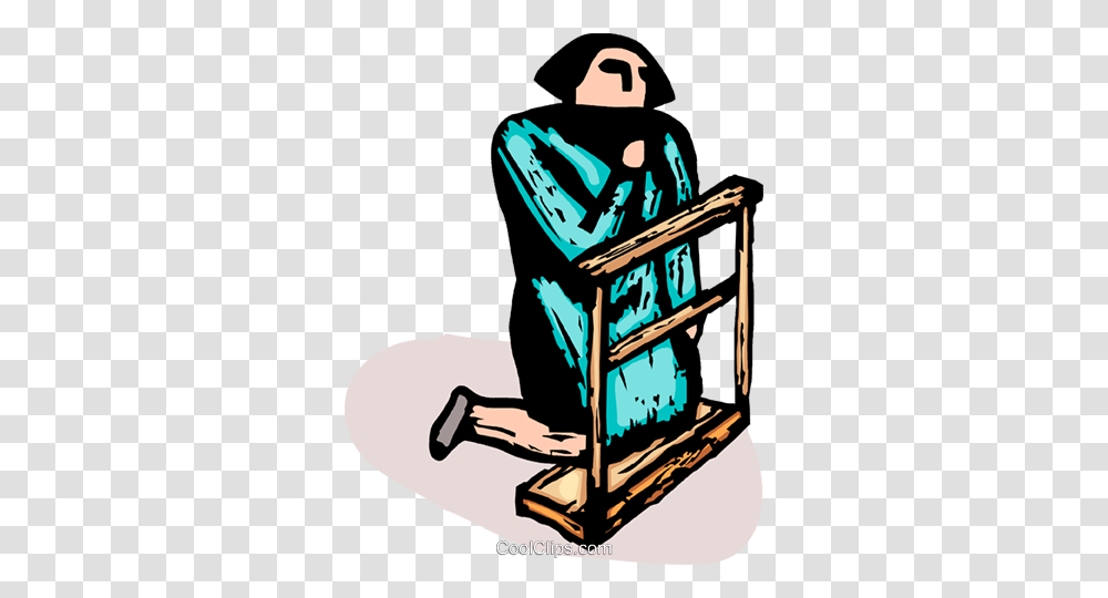 Woman On Her Knees Praying In Church Royalty Free Vector Clip Art, Chair, Furniture, Kneeling, Sitting Transparent Png