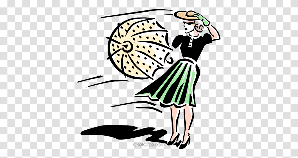 Woman On Windy Day Royalty Free Vector Clip Art Illustration, Person, Performer, Leisure Activities, Poster Transparent Png