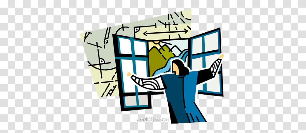 Woman Opening Windows To Get Fresh Air Royalty Free Vector Clip, Outdoors, Building Transparent Png