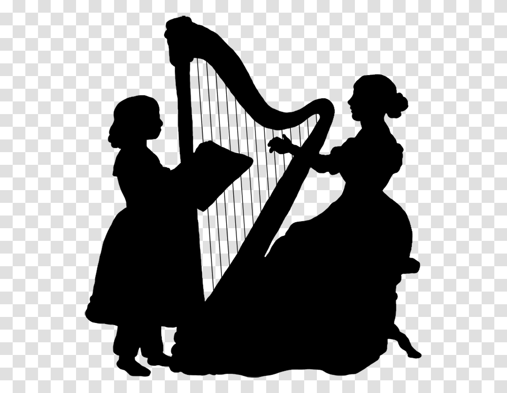Woman Playing The Harp Silhouette Lady Playing Harp Silhouette, Gray, World Of Warcraft Transparent Png