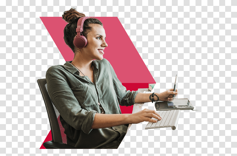 Woman Pointing, Person, Sitting, Computer Keyboard, Electronics Transparent Png