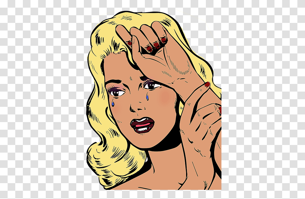 Woman Pop Art Sexy Retro Young Cry Female Girl Scale Not Moving, Head, Face, Person, Human Transparent Png