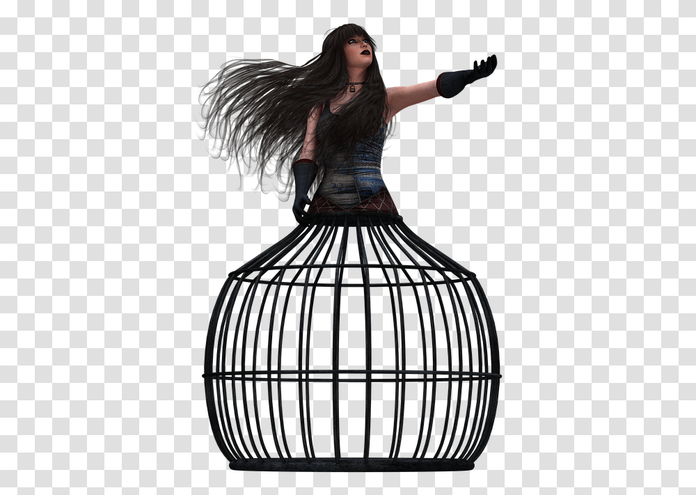 Woman Pretty Fantasy Long Hair Black Hair Cage Woman In Cage, Person, Human Transparent Png
