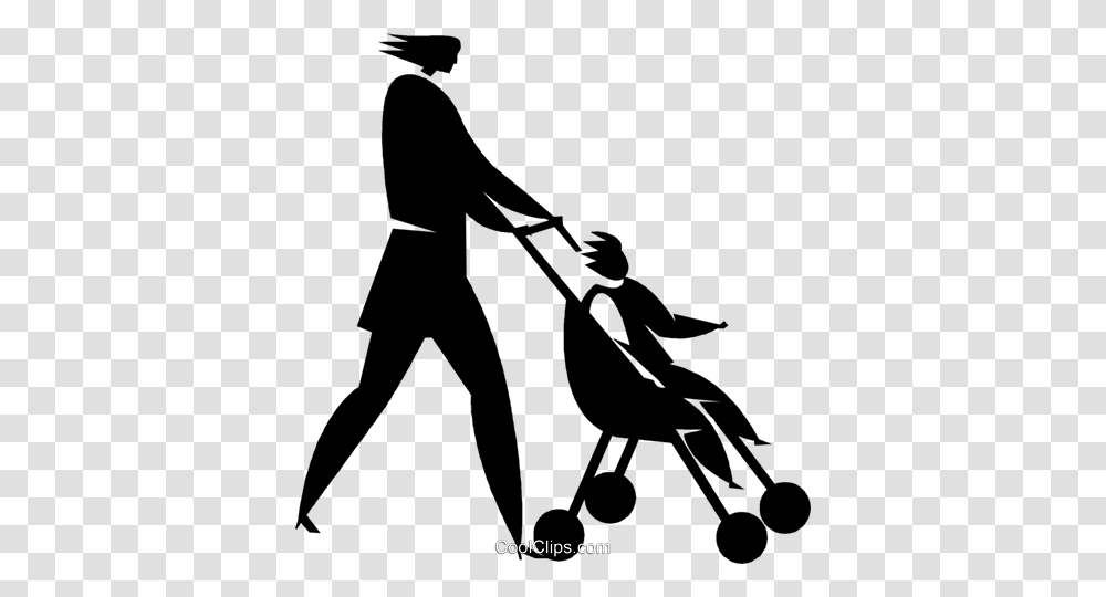 Woman Pushing A Stroller Royalty Free Vector Clip Art Illustration, Silhouette, Person, Duel Transparent Png