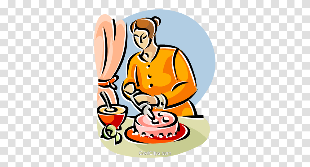 Woman Putting Icing On A Cake Royalty Free Vector Clip Art, Worship, Poster, Advertisement, Beverage Transparent Png