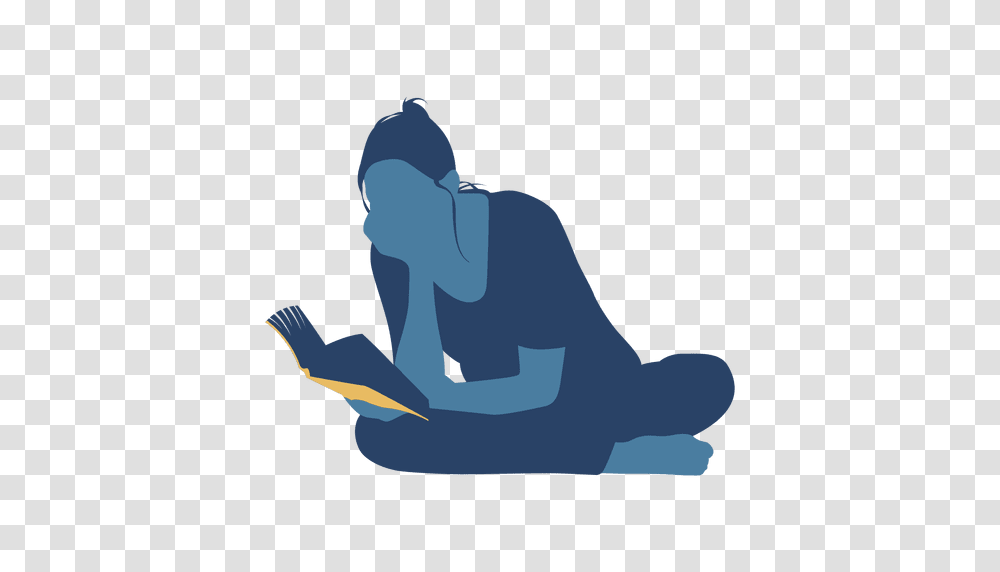 Woman Reading Book Floor Crossed Legs Silhouette, Person, Human, Kneeling, Sitting Transparent Png