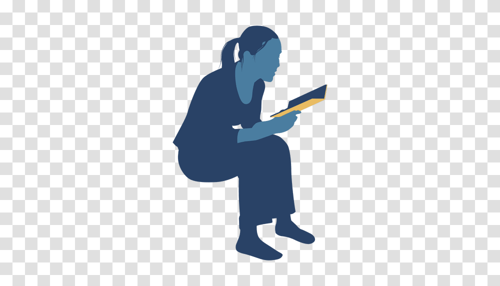 Woman Reading Book Sitting Silhouette, Person, Human, Word, Teacher Transparent Png