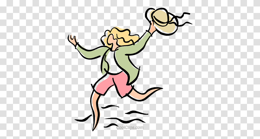 Woman Running With A Hat In Her Hand Royalty Free Vector Clip Art, Antelope, Outdoors, Leisure Activities, Tree Transparent Png
