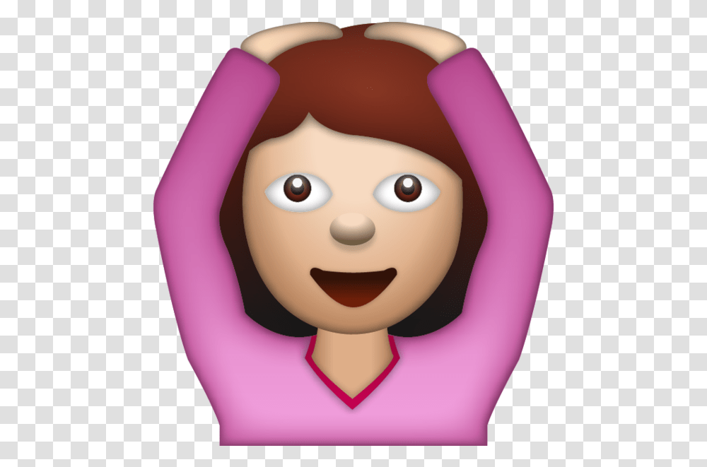 Woman Saying Yes Emoji Hands On Head Cartoon, Face, Plant, Food, Doll Transparent Png