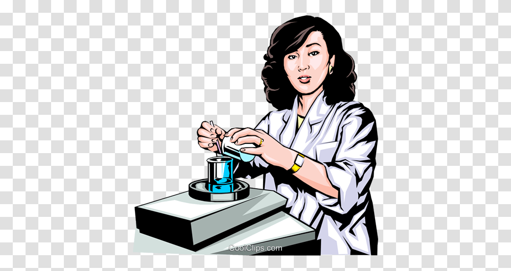 Woman Scientist With Beakers Royalty Free Vector Clip Art, Person, Lab Coat, Doctor Transparent Png