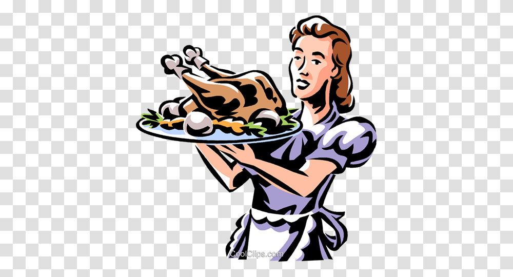 Woman Serving A Roast Chicken Or Turkey Royalty Free Vector Clip, Person, Human, Waiter, Performer Transparent Png