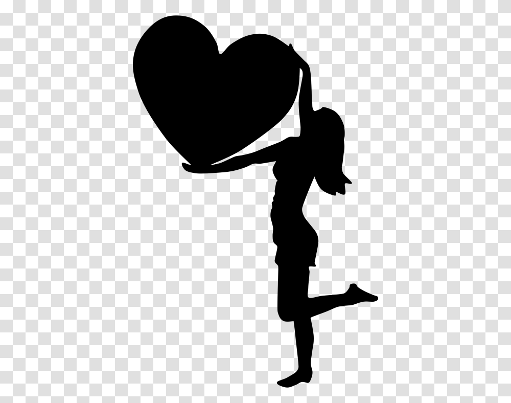 Woman Silhouette With Heart, Apparel, Person, Human Transparent Png