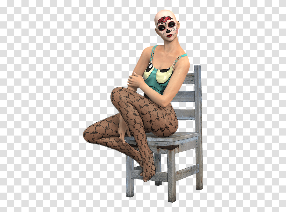 Woman Sitting Chair Fishnet Stockings Clothing Woman Sitting In Chair, Pants, Person, Tights, Shoe Transparent Png