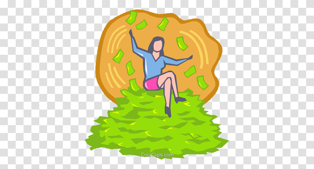 Woman Sitting On A Pile Of Money Royalty Free Vector Clip Art, Tree, Plant, Doodle Transparent Png