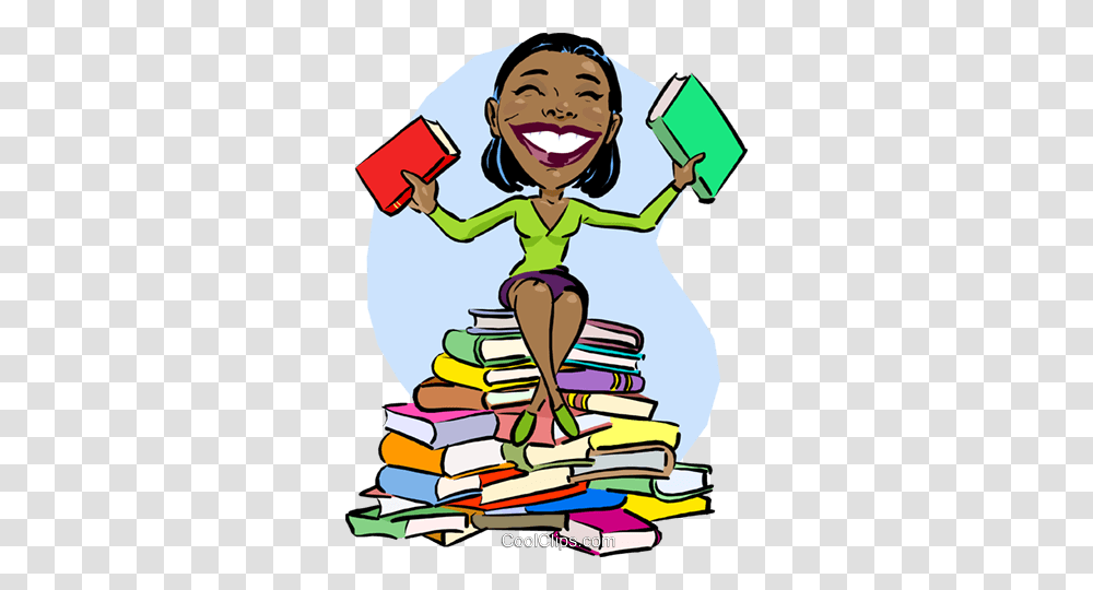 Woman Sitting On Stack Of Books She Read Royalty Free Vector Clip, Person, Human, Reading, Cleaning Transparent Png