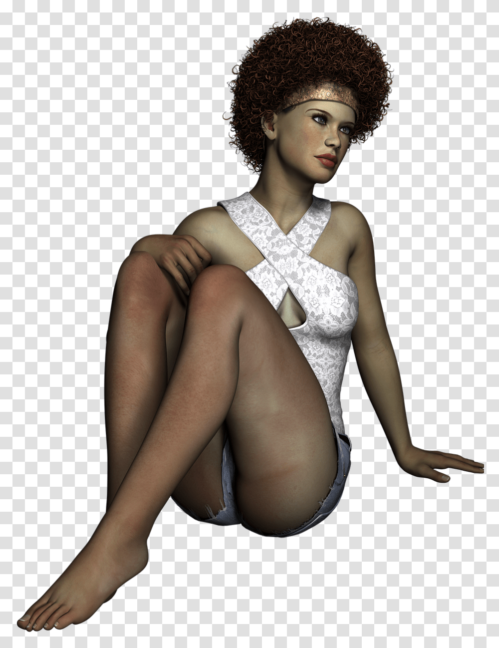 Woman Sitting Shorts Free Picture Afro, Apparel, Hair, Person Transparent Png