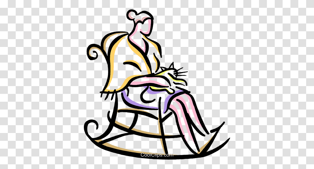 Woman Sitting With Cat In Rocking Chair Royalty Free Vector Clip, Drawing, Doodle Transparent Png